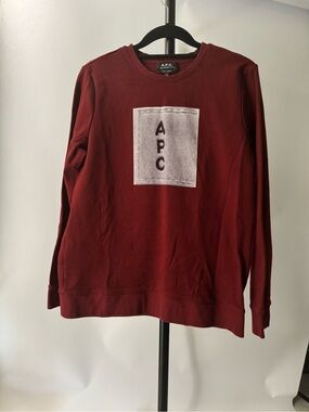 A.P.C. Men's Maroon Crewneck Sweatshirt with Logo Patch